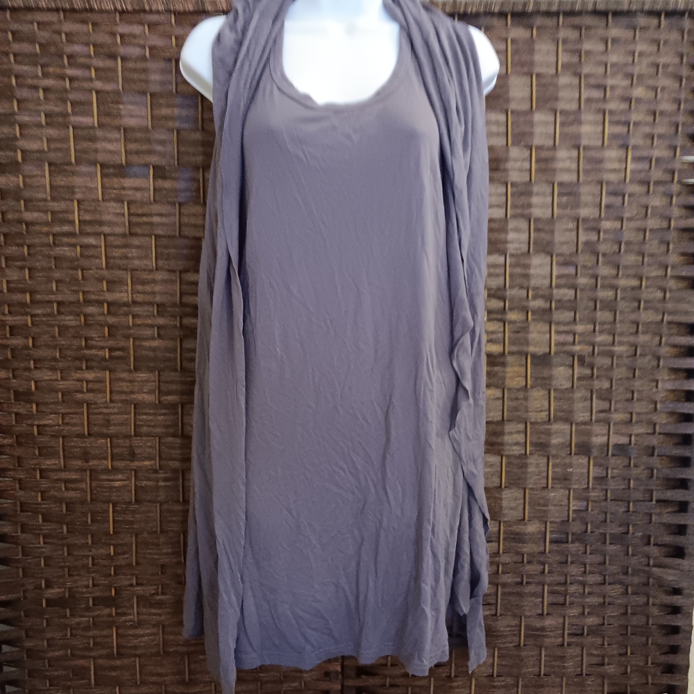 Purple/Gray Athleisure Yoga Jersey Dress With Attatched Vest